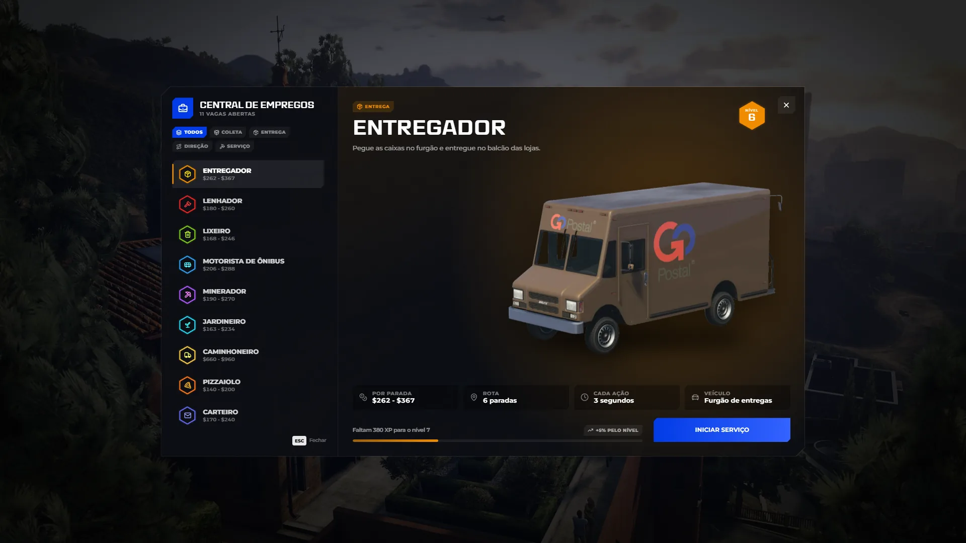 Central de Empregos com a vaga de entregador
