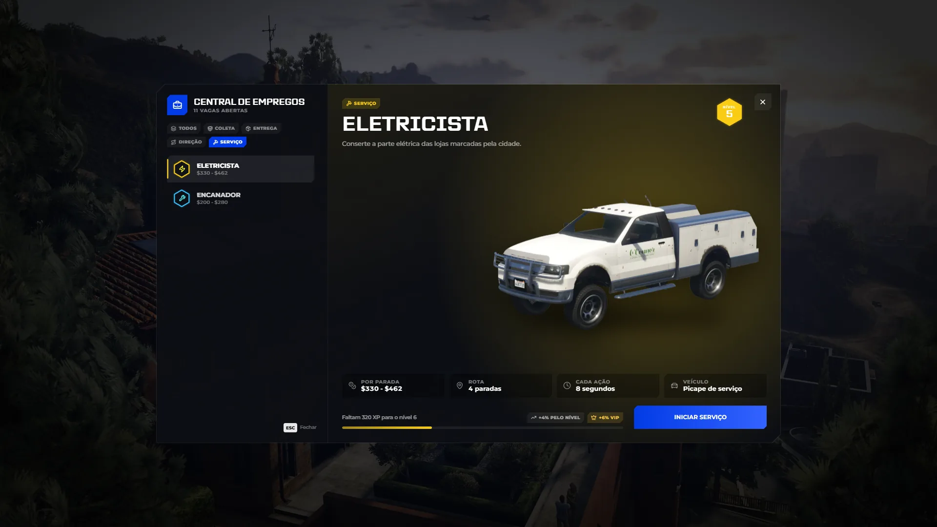 Filtro de serviço com a vaga de eletricista