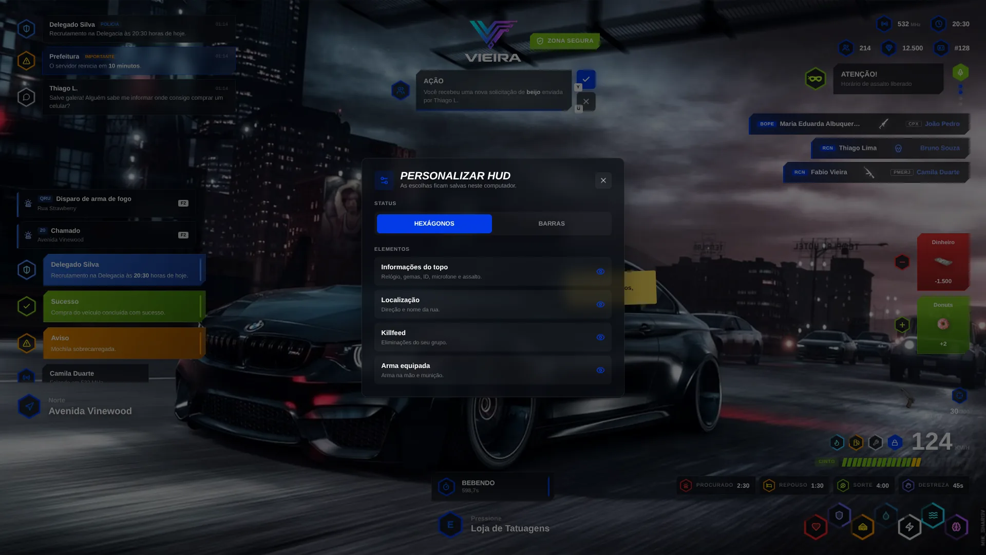 Menu para personalizar a HUD