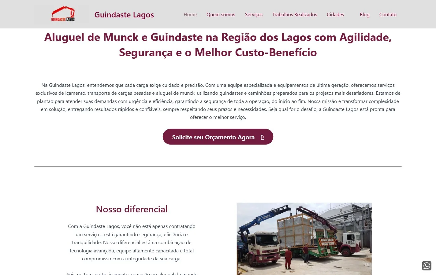 Página inicial do site Guindaste Lagos