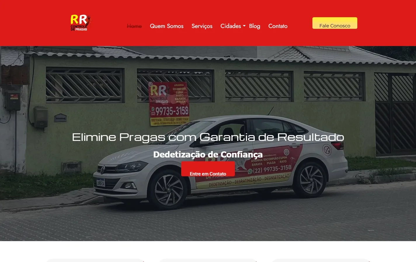 Página inicial do site RR Dedetização